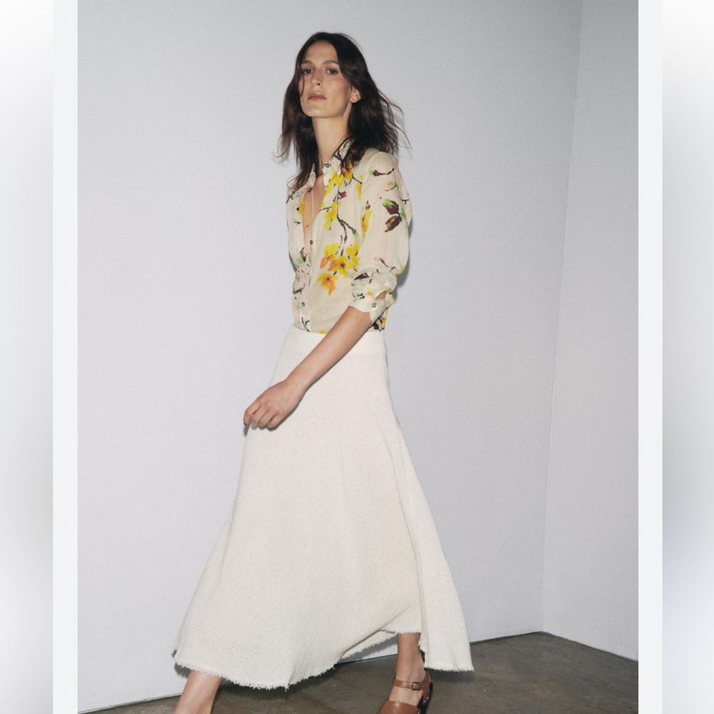 Zara NWT textured knit midi skirt cream 8163/277